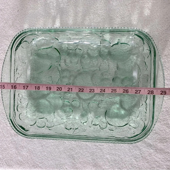 Vintage Libbey Green Textured Glass Orchard Fruit Oven Proof Casserole  Dish - Picture 12 of 12